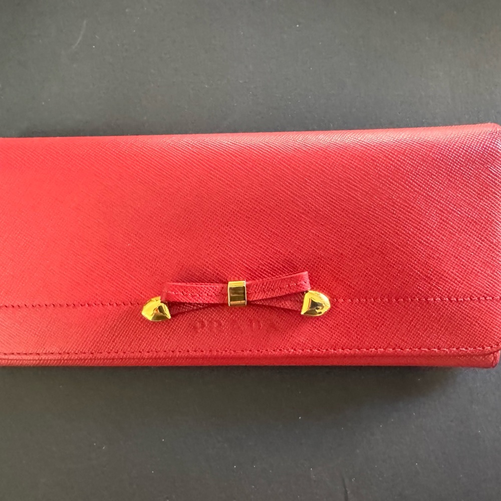 PRADA - Red Bow Accent Wallet - Like NEW